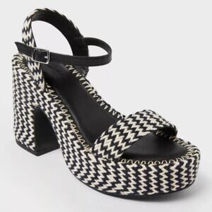 Universal Thread Madeline Woven Platform Sandal Heels Chevron Black Size 11 NWOB